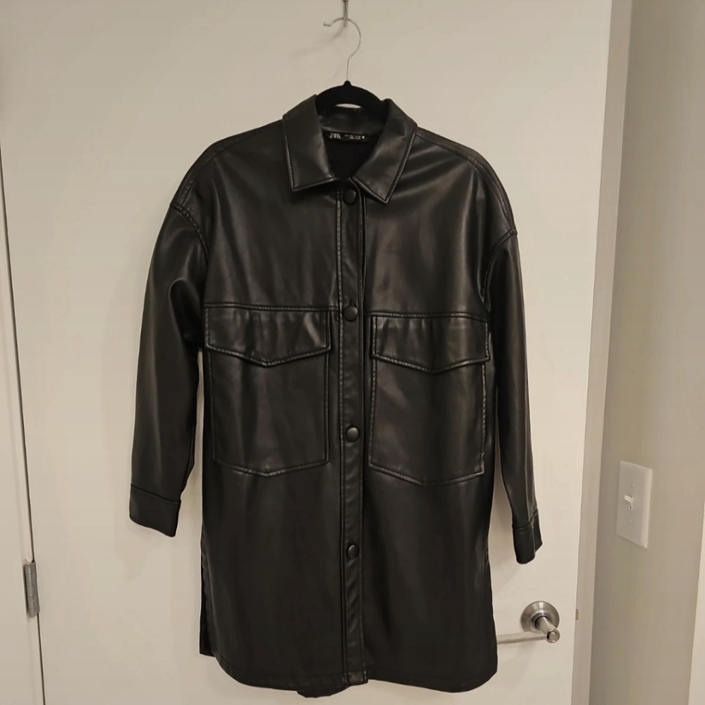 Zara faux leather shirt dress